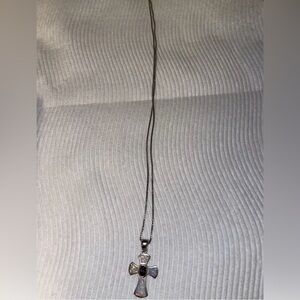 White Opal Cross with Round Tanzanite .925 Sterling Silver